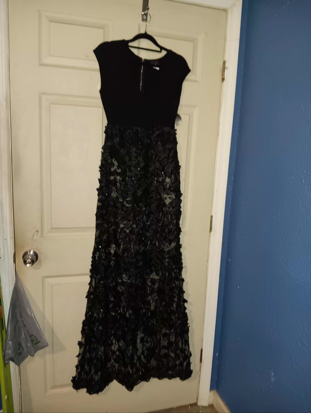HMS HOT MIAMI STYLES Black Sleeveless Evening Gown Sheer Skirt With Flowers Sz S